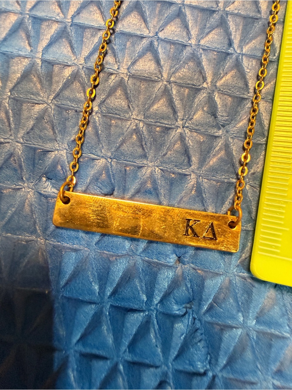 Rustic Gold Bar Kappa Delta Necklace with KD Sorority Engraving